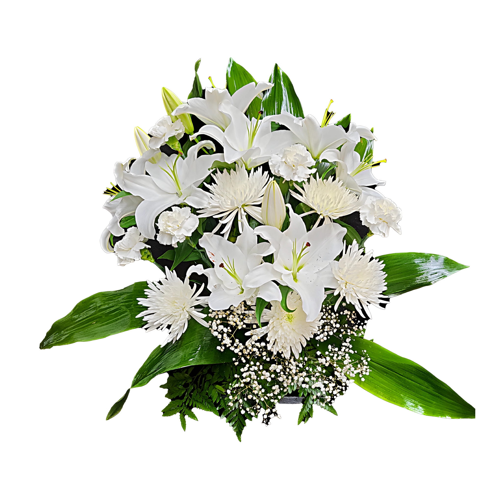 Gerbe Florale – Éclat de Lys, Chrysanthèmes et Gypsophile