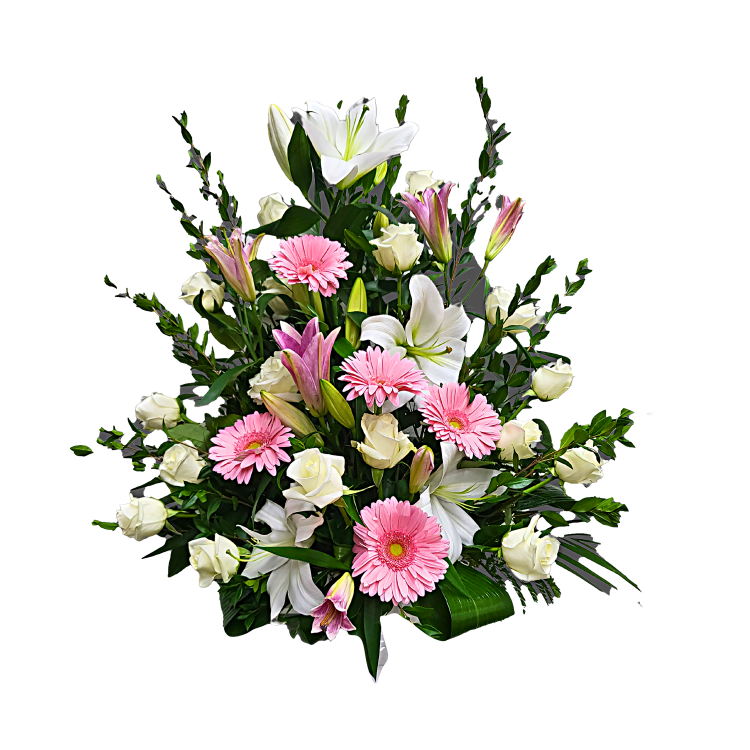 Gerbe Florale Funéraire – Douceur Rosée et Élégance Blanche - Référence 24C301