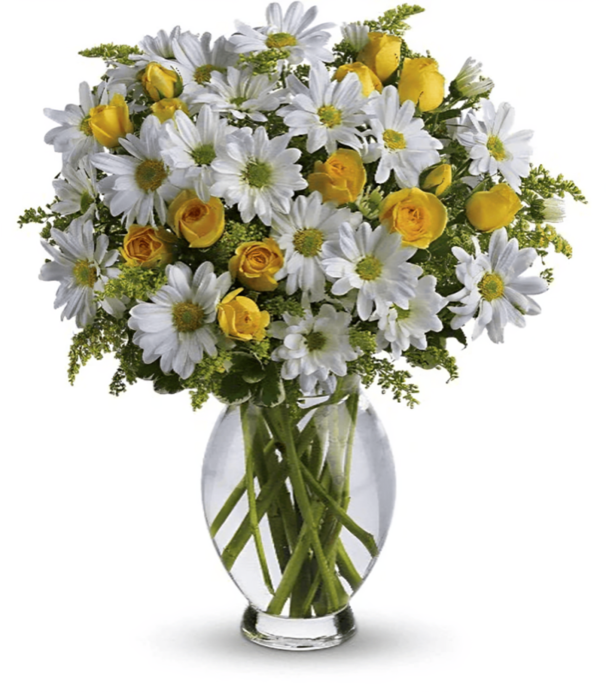 Bouquet Magnifique – Éclat Solaire en Vase Blanc & Jaune 