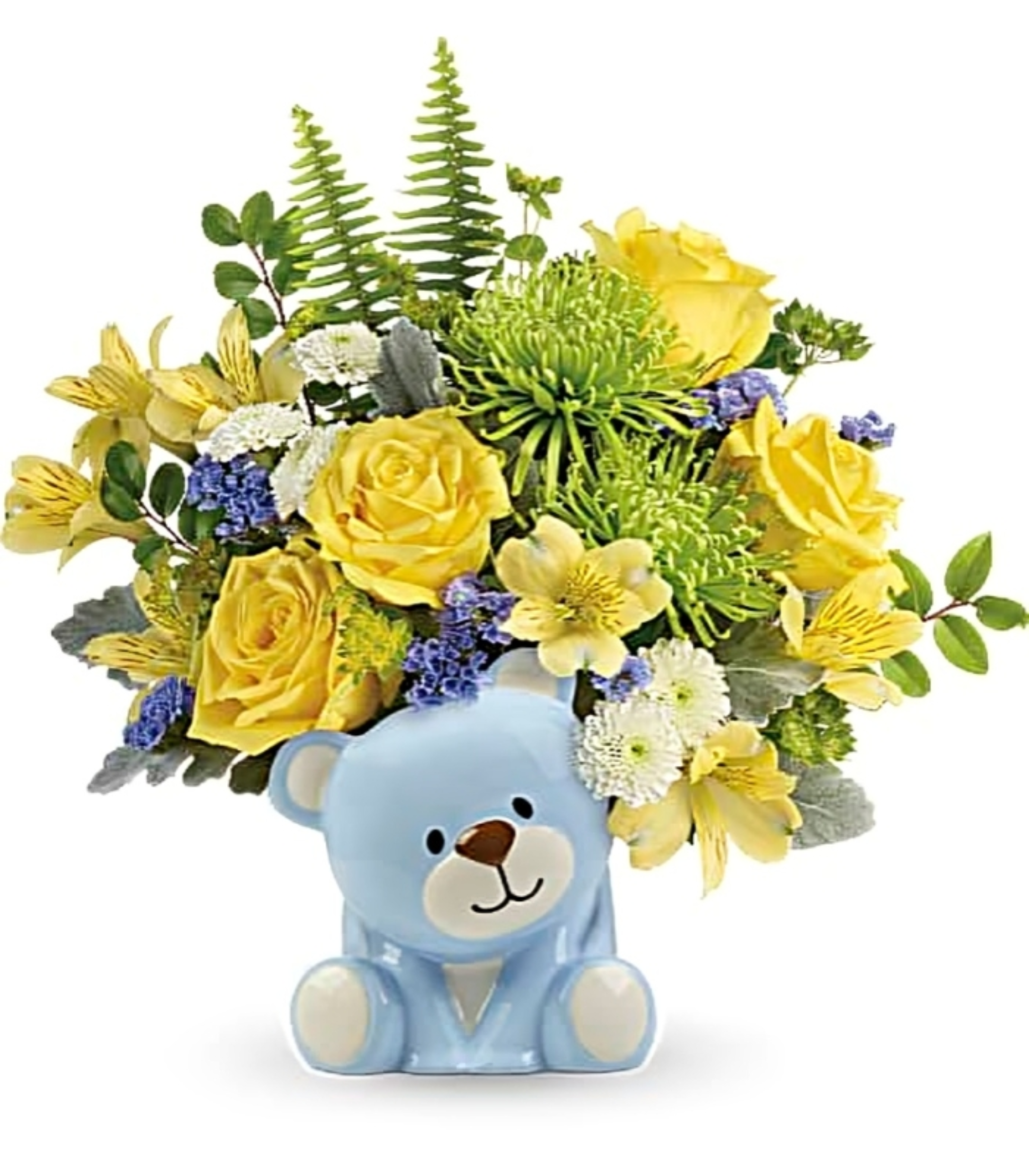 Bouquet Ourson d’Amour Bleu 2 – Éclat Printanier en Céramique