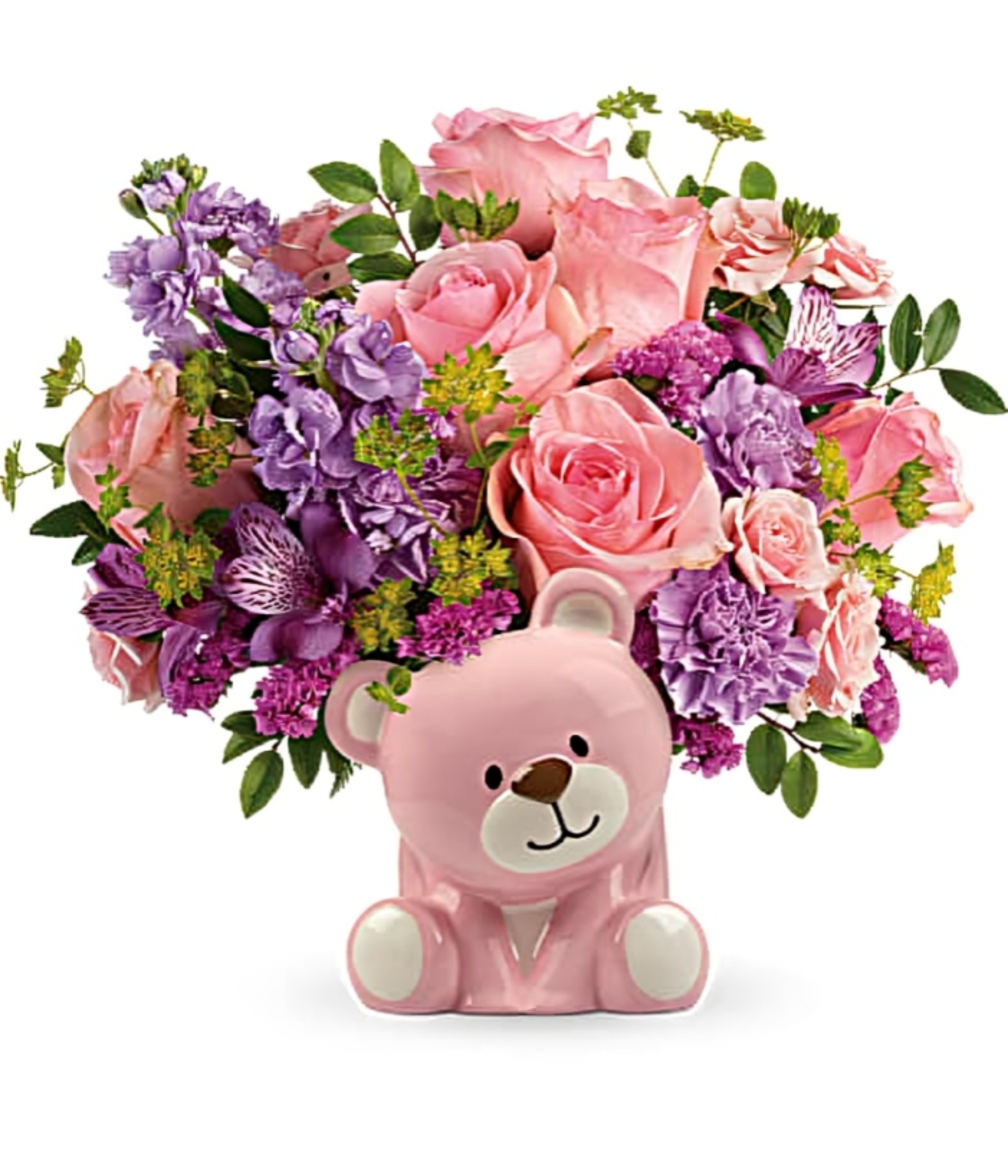 Bouquet Ourson d’Amour Rose – Tendresse Florale en Vase Céramique 