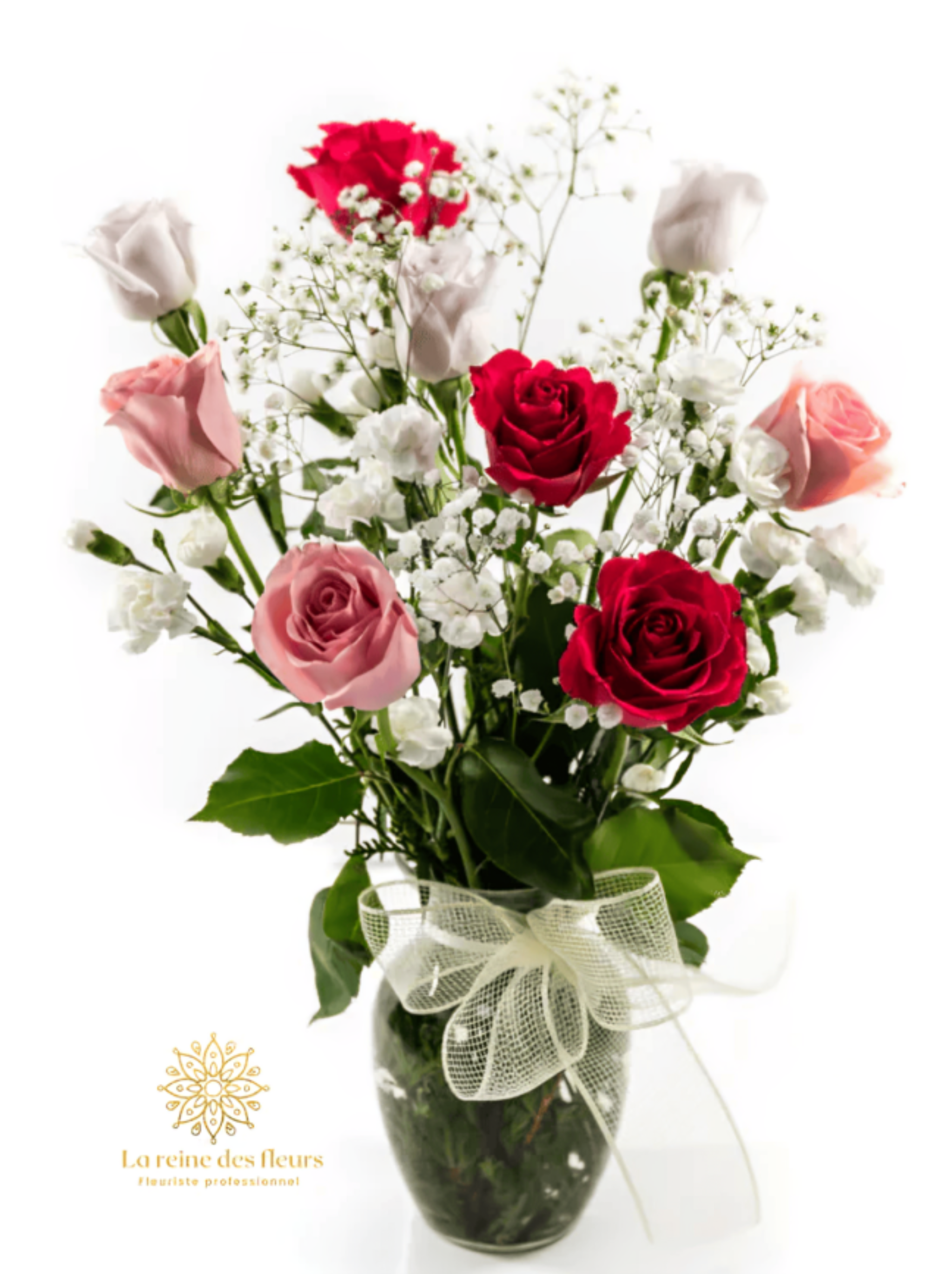 Bouquet Reine Des Fleurs – Symphonie Colorée en Vase Majestueux – Référence 22M2