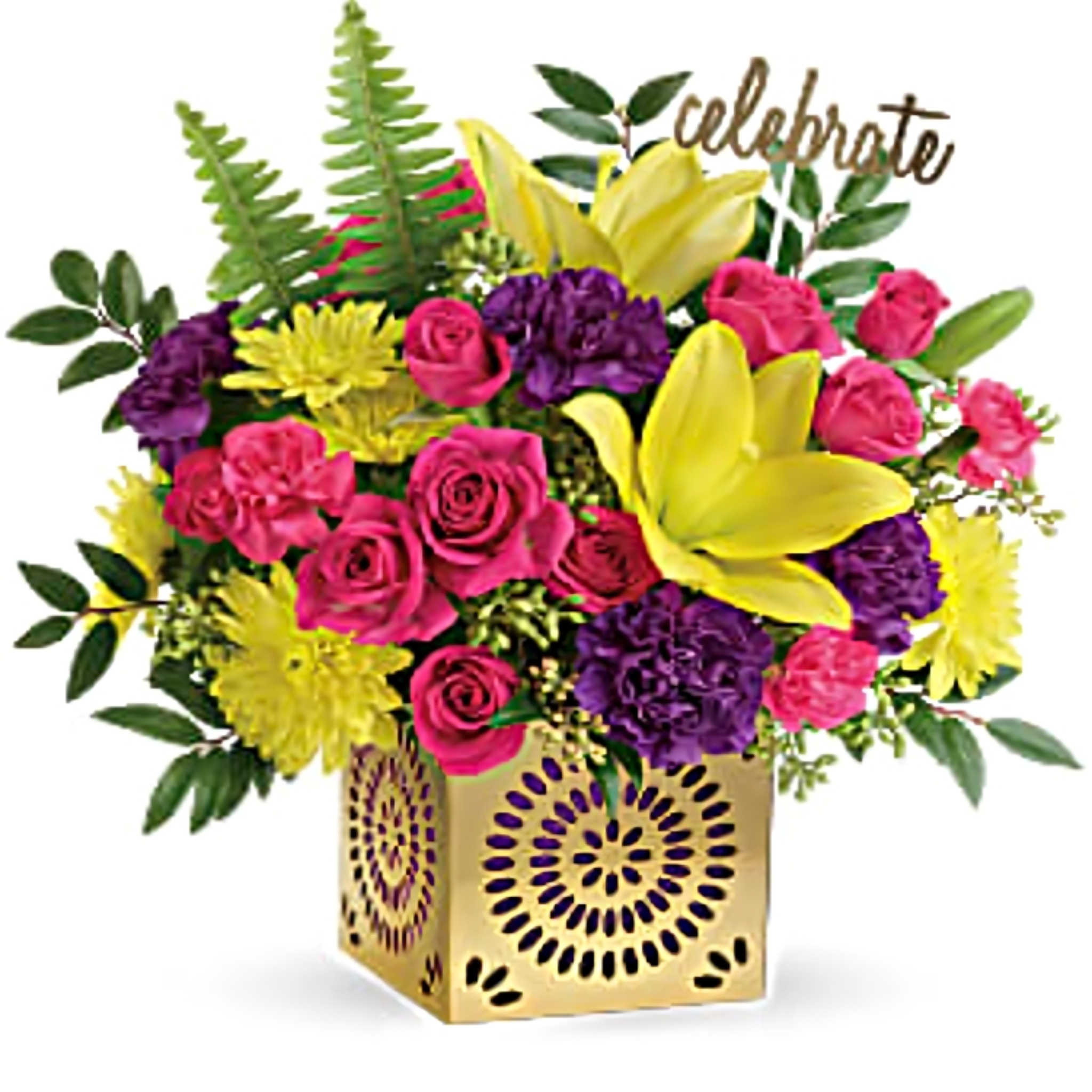 Bouquet Éclat de Joie – Fête Florale en Vase Or