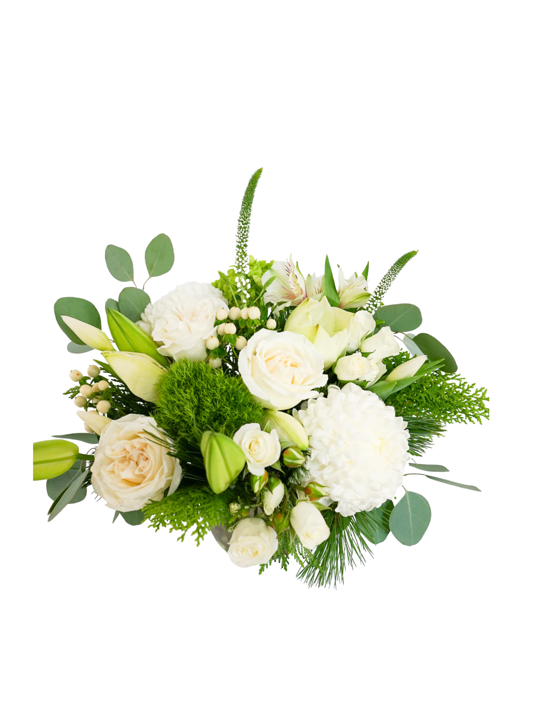 Gerbe Florale - Arrangement Élégant avec Chrysanthèmes et Fougère de Boston - Référence 22c15