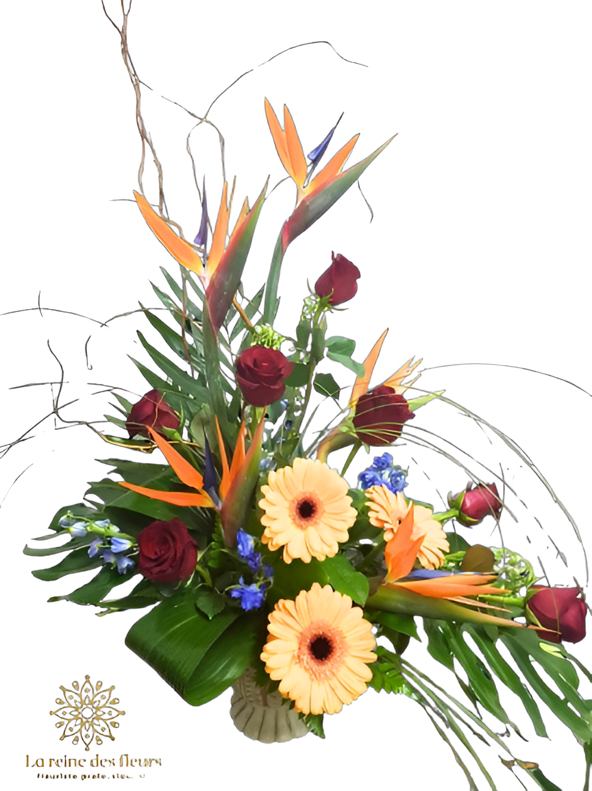 Gerbe Florale Exotique pour un Hommage Chaleureux – Le Paradis Orange - Référence 24C09 La Reine Des Fleurs 