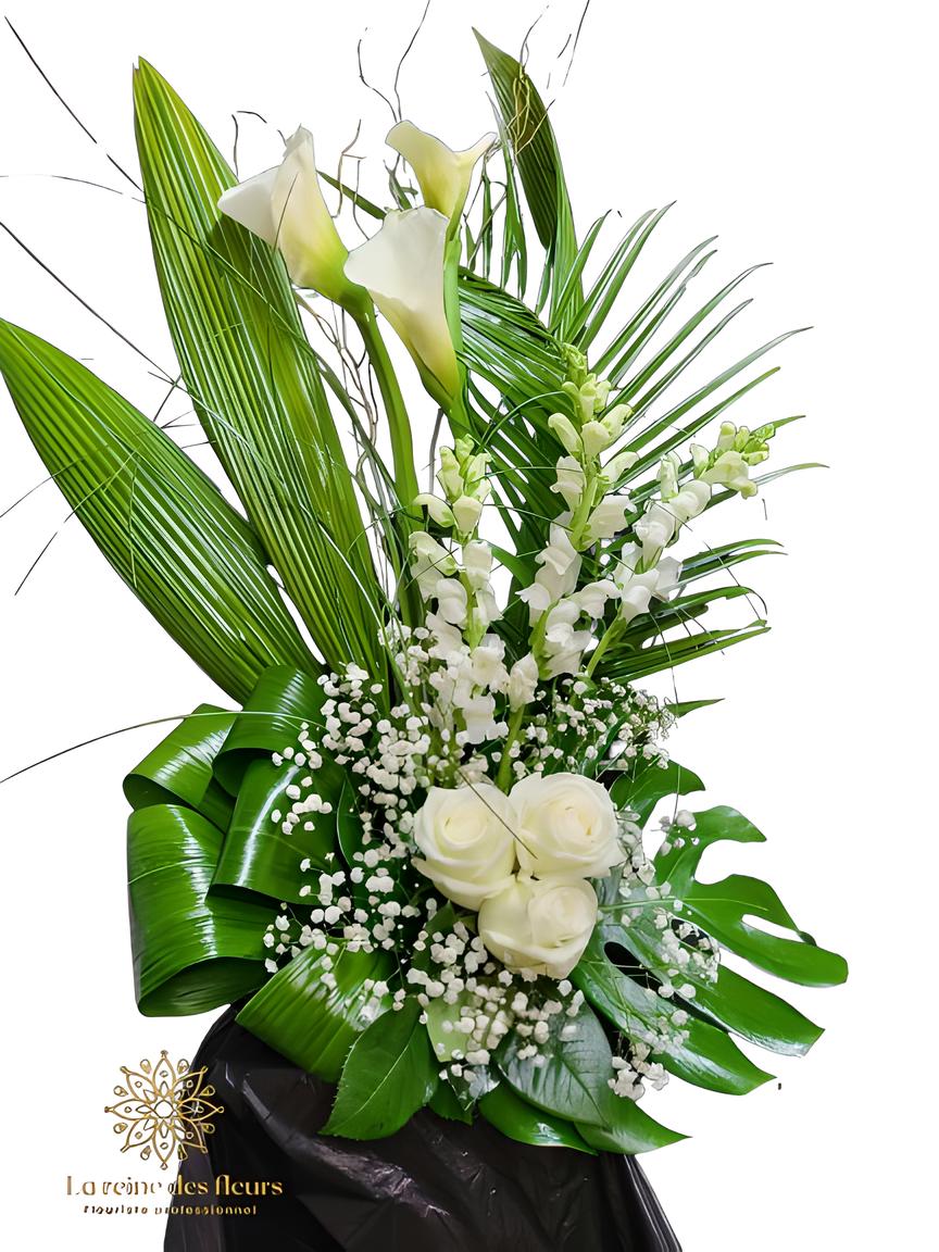 Gerbe Florale Funéraire – Arrangement Zen - Référence 24C03