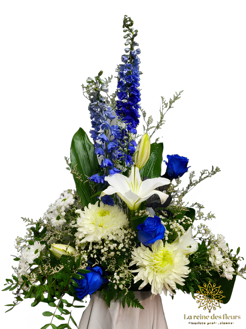 Gerbe Florale Funéraire – Beauté en Bleu - Référence 24c06 La Reine Des Fleurs 
