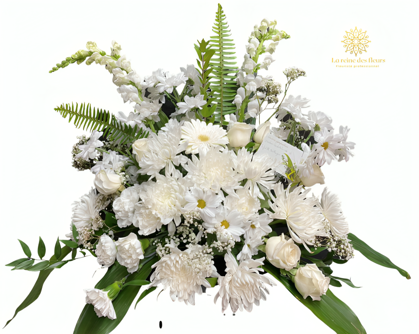Gerbe Florale Funéraire – Douceur et Élégance en Blanc - Référence 22C17