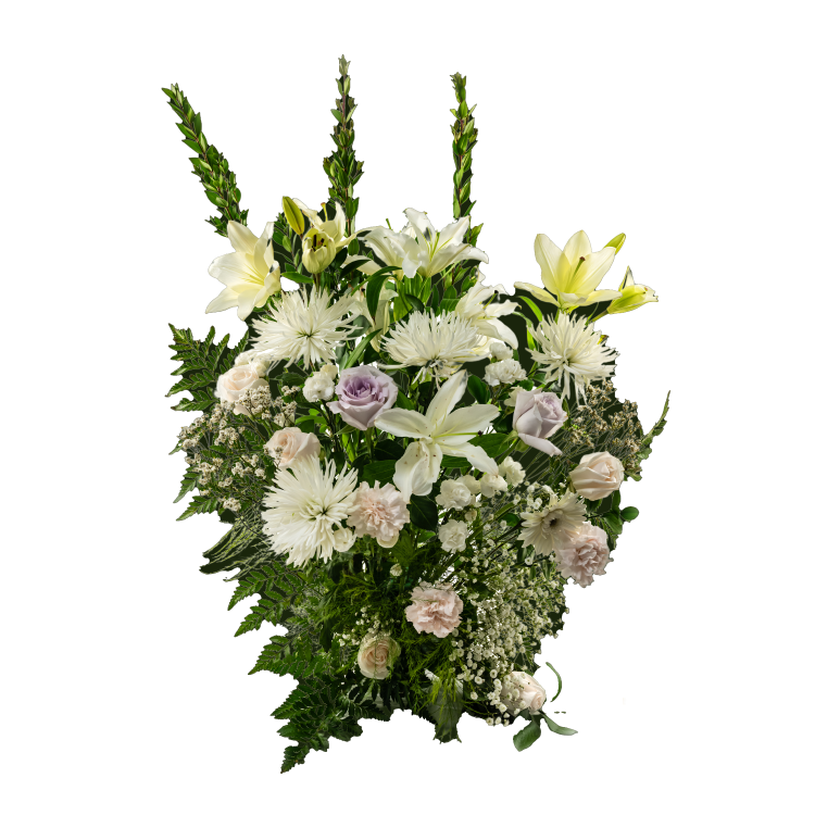 Gerbe Florale Funéraire – Harmonie de Blanc et Touche de Couleur - Référence 22C11