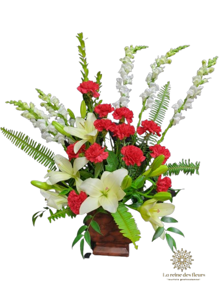 Gerbe Florale Funéraire – Harmonie de Rouge et Blanc - Référence RDF-C611 La Reine Des Fleurs 