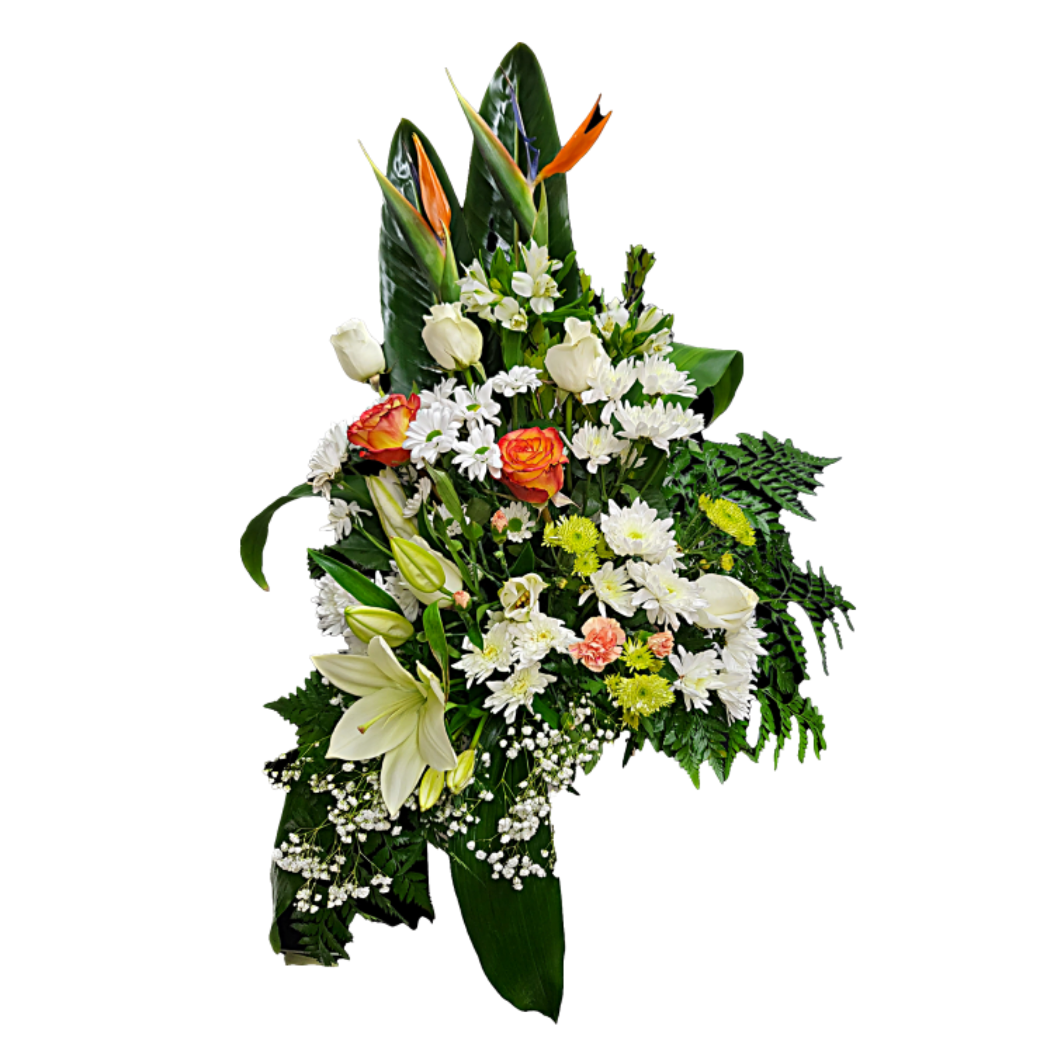 Gerbe Florale Funéraire – Hommage Exotique aux Oiseaux de Paradis - Référence 24C205