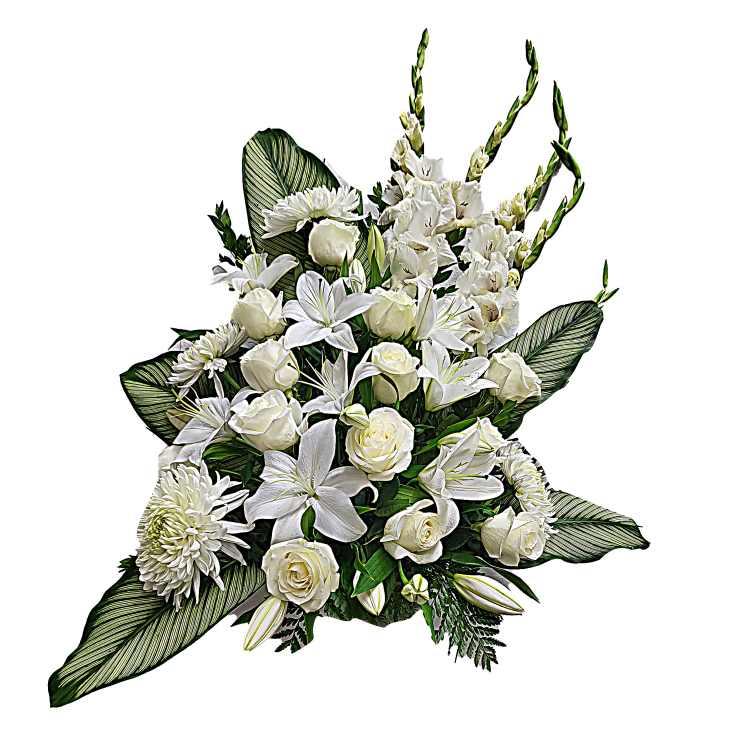 Gerbe Florale Funéraire – Hommage Sincère en Blanc - Référence 24C303