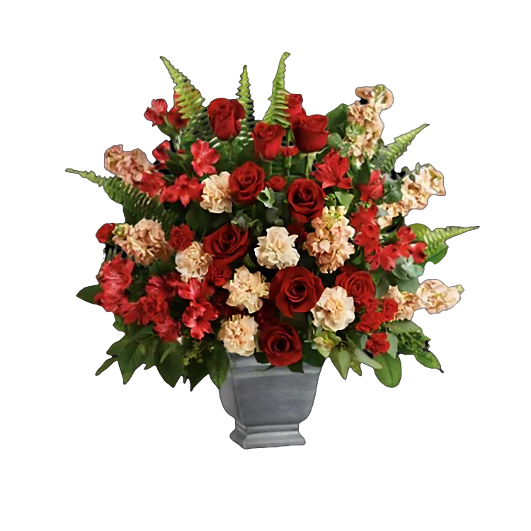 Gerbe Florale Funéraire – Hommage Éloquent en Rouge et Blanc - Référence RDF-Bouquet hommage audacieux