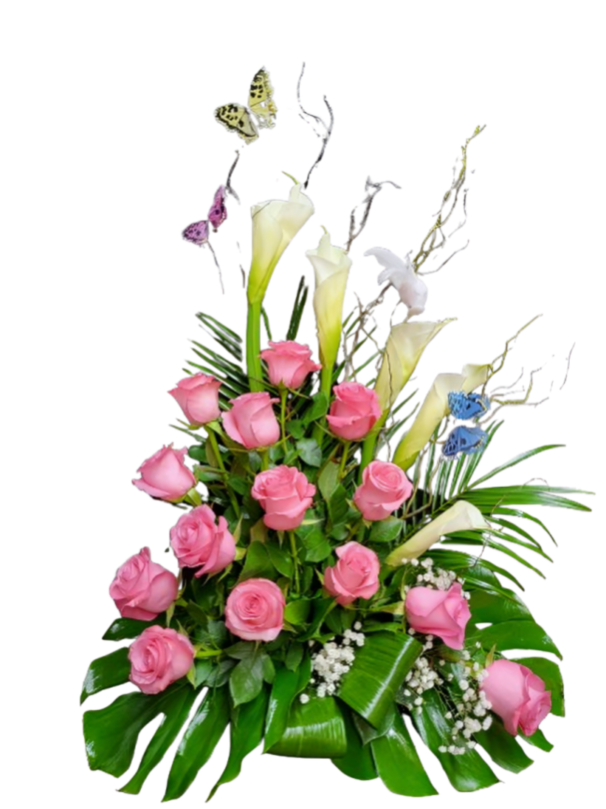 Gerbe Florale Funéraire – Moderne Rosé - Référence RDF-24C02