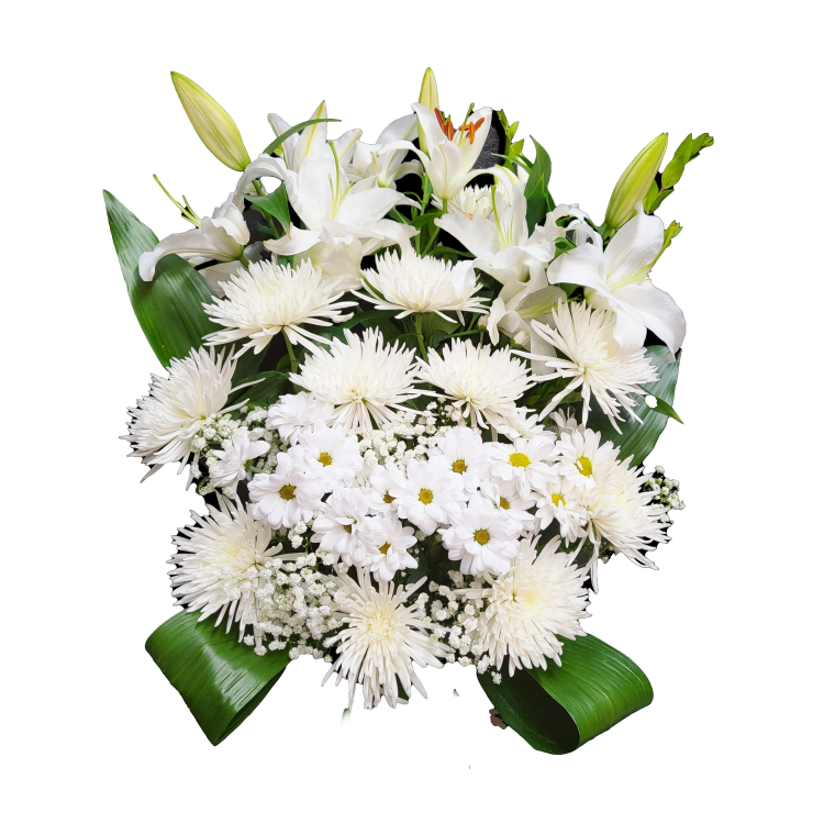 Gerbe Florale Funéraire Piquée – Pureté de Blanc et Sérénité - Référence RDF-C612