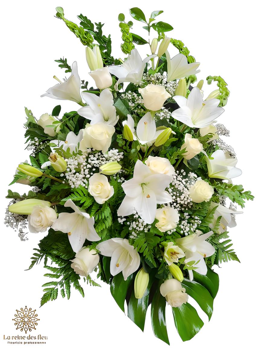 Gerbe Florale Funéraire – Pureté et Sérénité en Blanc - Référence RDF-C615