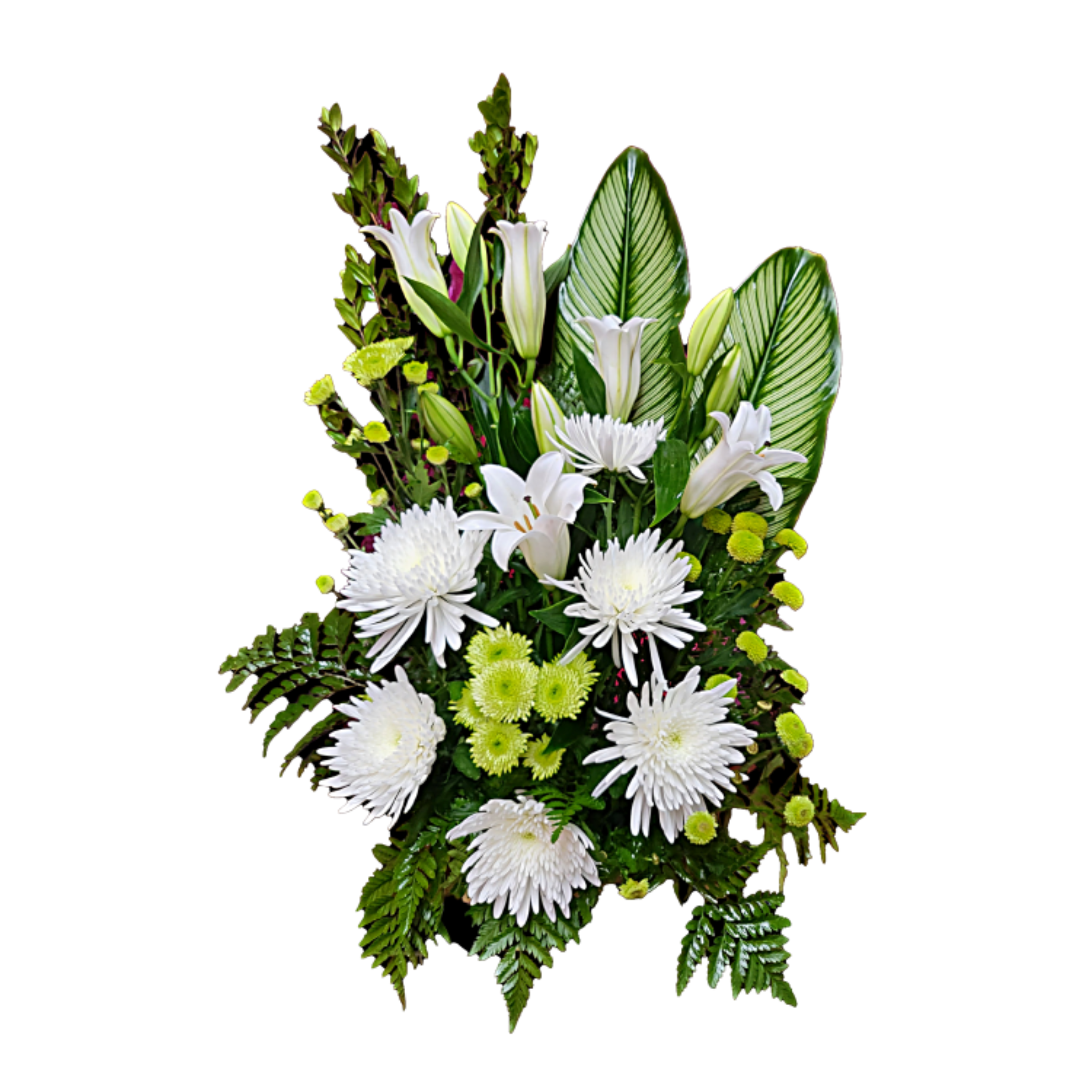 Gerbe Florale Funéraire – Sérénité en Vert et Blanc - Référence 24C304