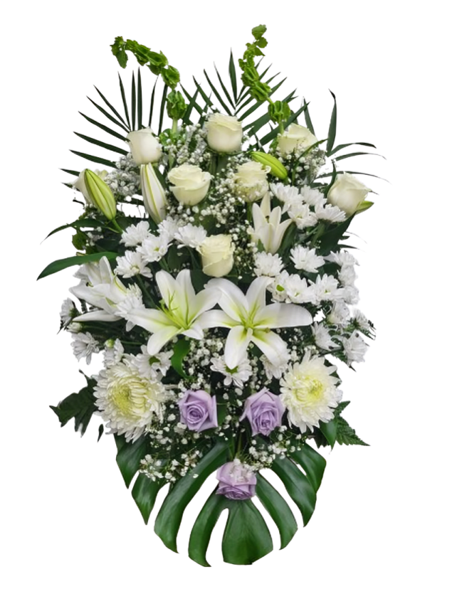 Gerbe Florale Funéraire – Épure Blanche et Douceur Lilas - Référence 24C302