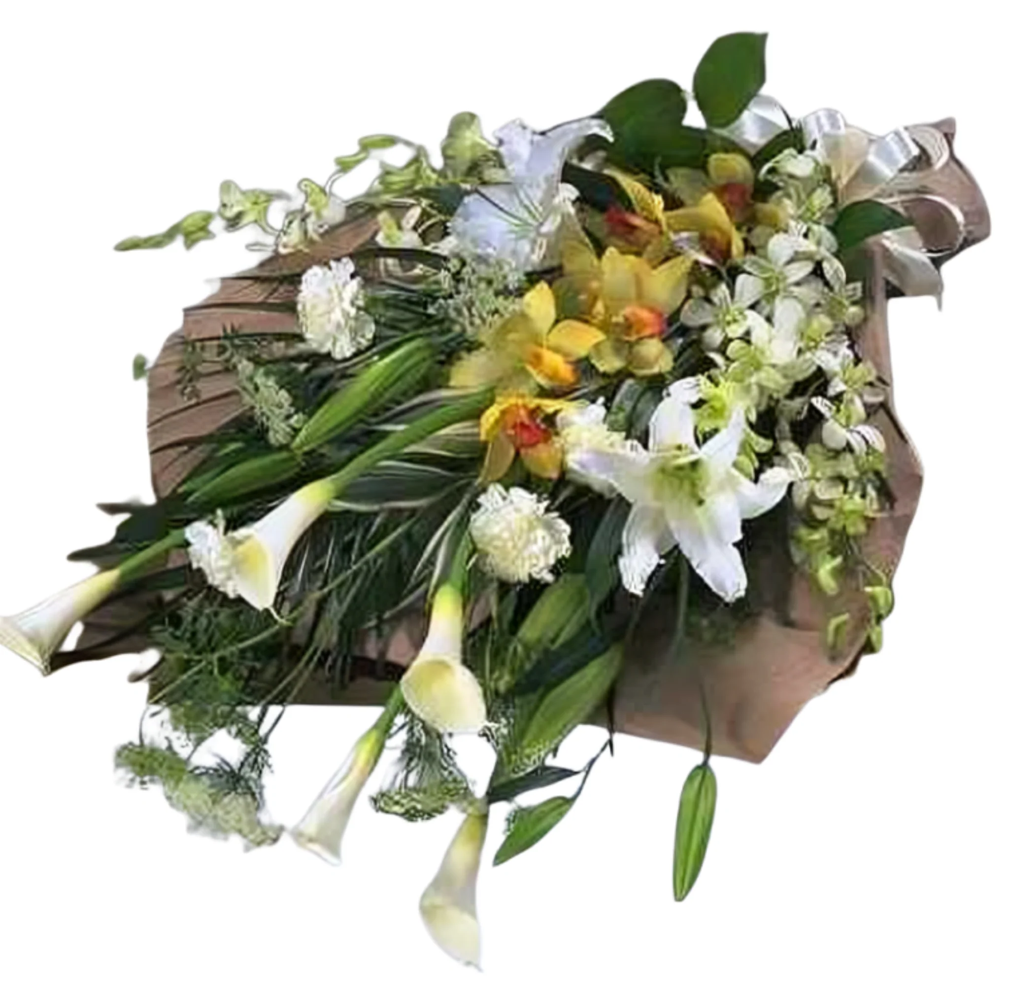Gerbe Florale – Harmonie d’Orchidées Jaunes, Lys et Callas - Référence RDF-C605