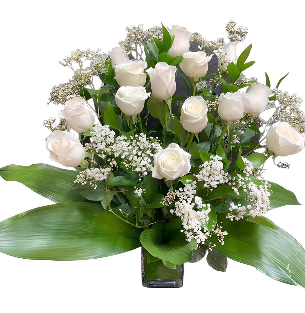 Gerbe Florale – Pureté de Roses Blanches et Gypsophile - Référence 22C18
