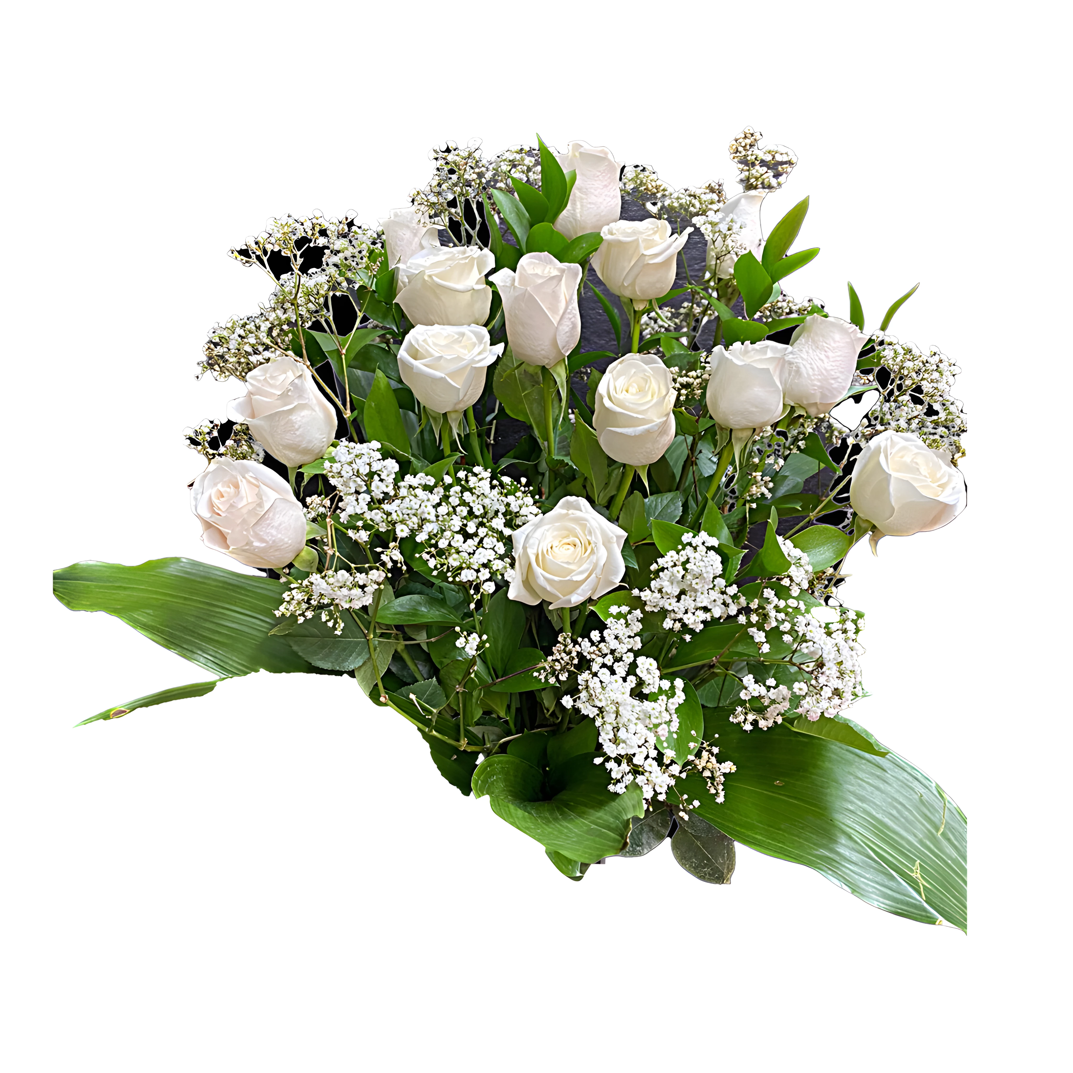 Gerbe Florale – Pureté de Roses Blanches et Gypsophile - Référence 22C18