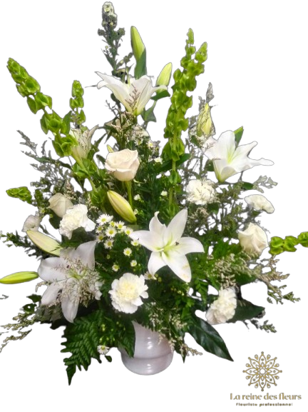 Gerbe Florale d’Hommage – Bouquet Blanc et Vert - Référence 24C08
