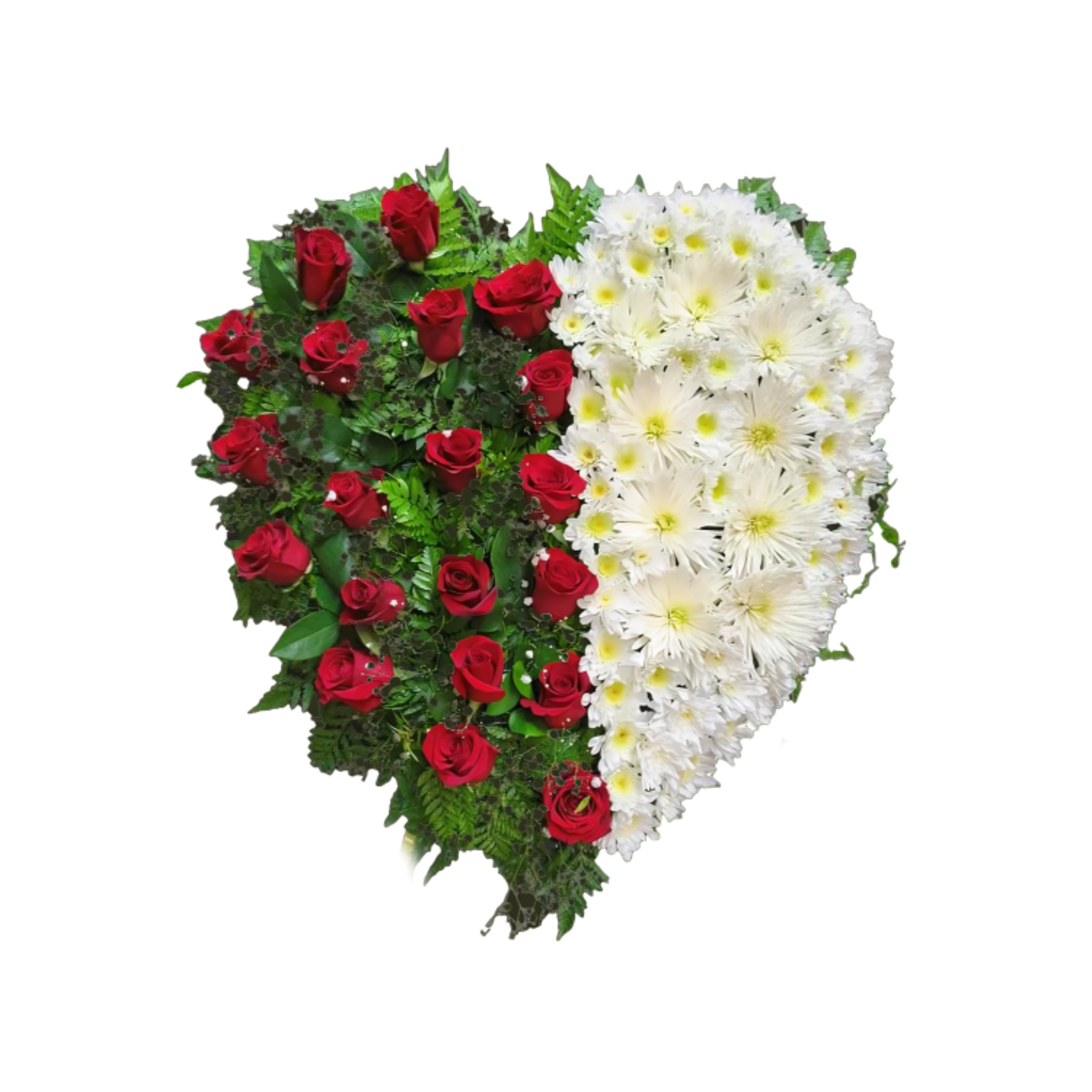 Gerbe Florale en Blanc et Rouge pour un Hommage Sincère – Référence Grand Cœur d'Amour