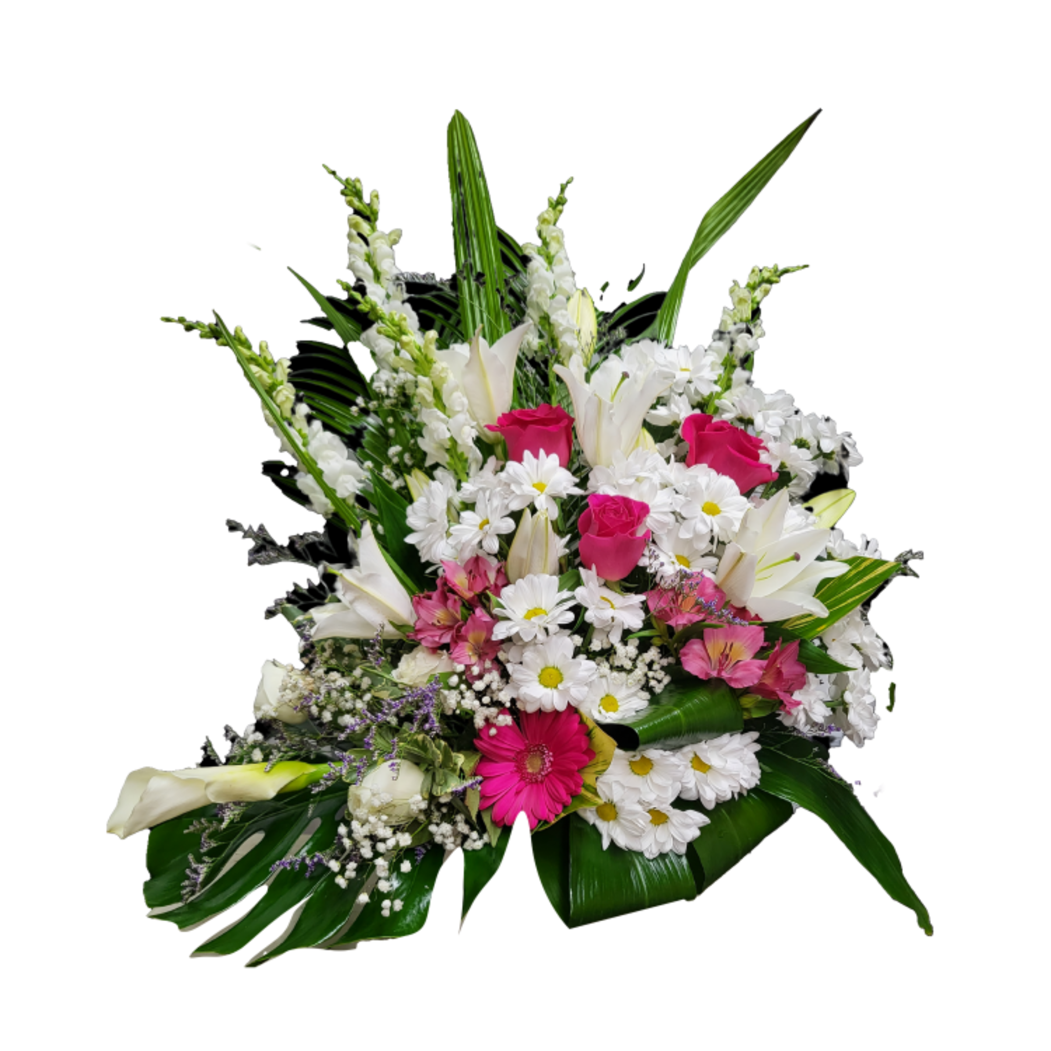 Gerbe Florale en Rose et Blanc pour un Hommage Tout en Tendresse – Douce Harmonie - Référence 24C409