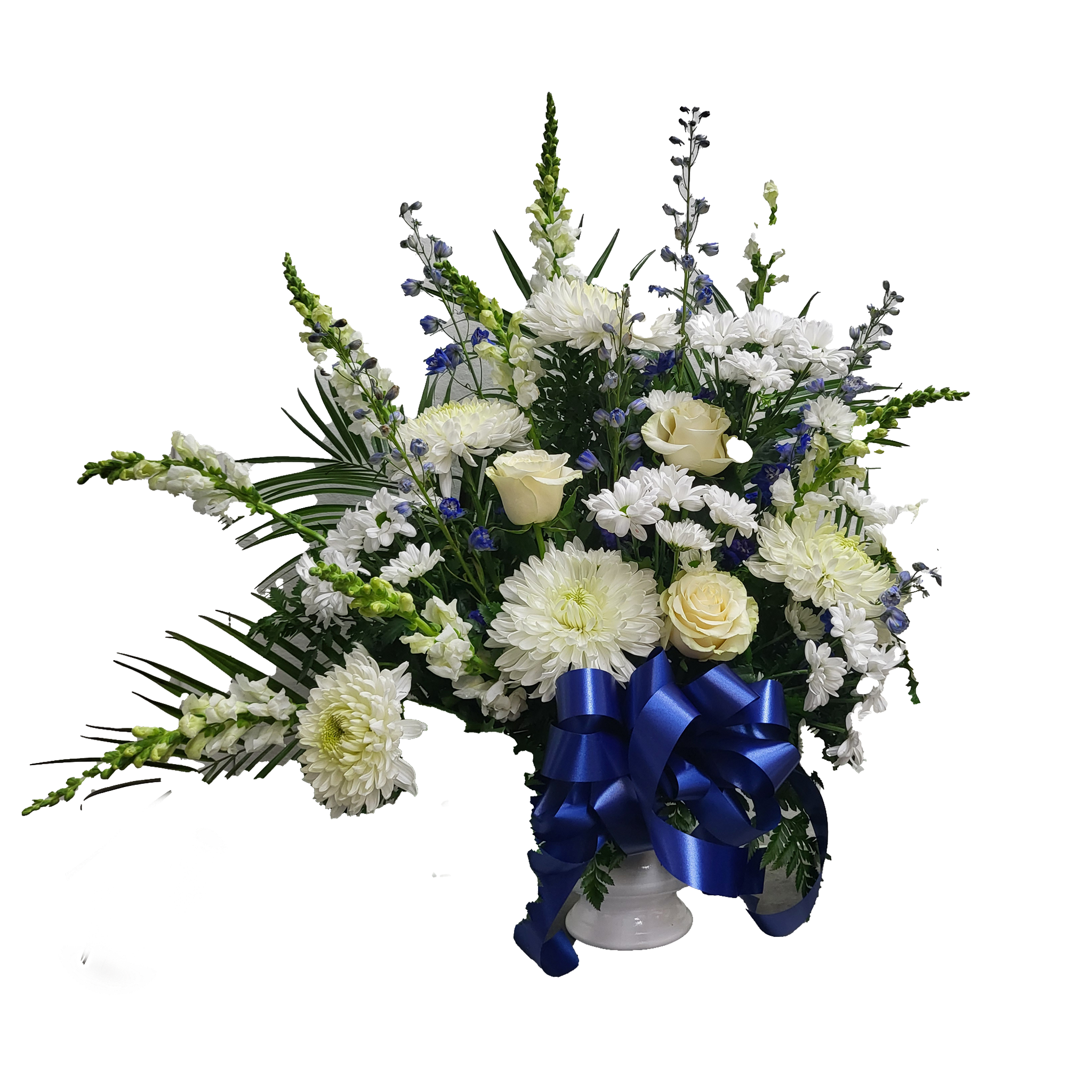 Gerbe Florale Élégante en Blanc et Bleu – Une Touche de Bleu - Référence 24C404