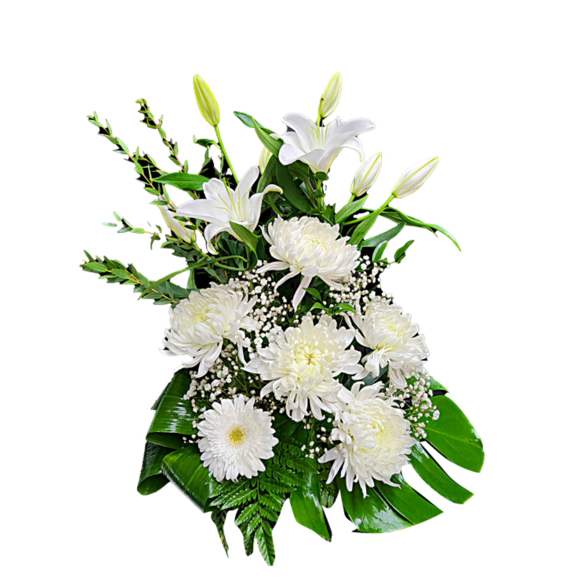 Gerbe Florale Élégante en Blanc pour un Hommage Rempli de Sérénité – Harmonie Blanche - Référence 24C414 