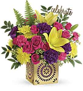 Bouquet Éclat de Joie – Fête Florale en Vase Or. Reference: RDF-N101