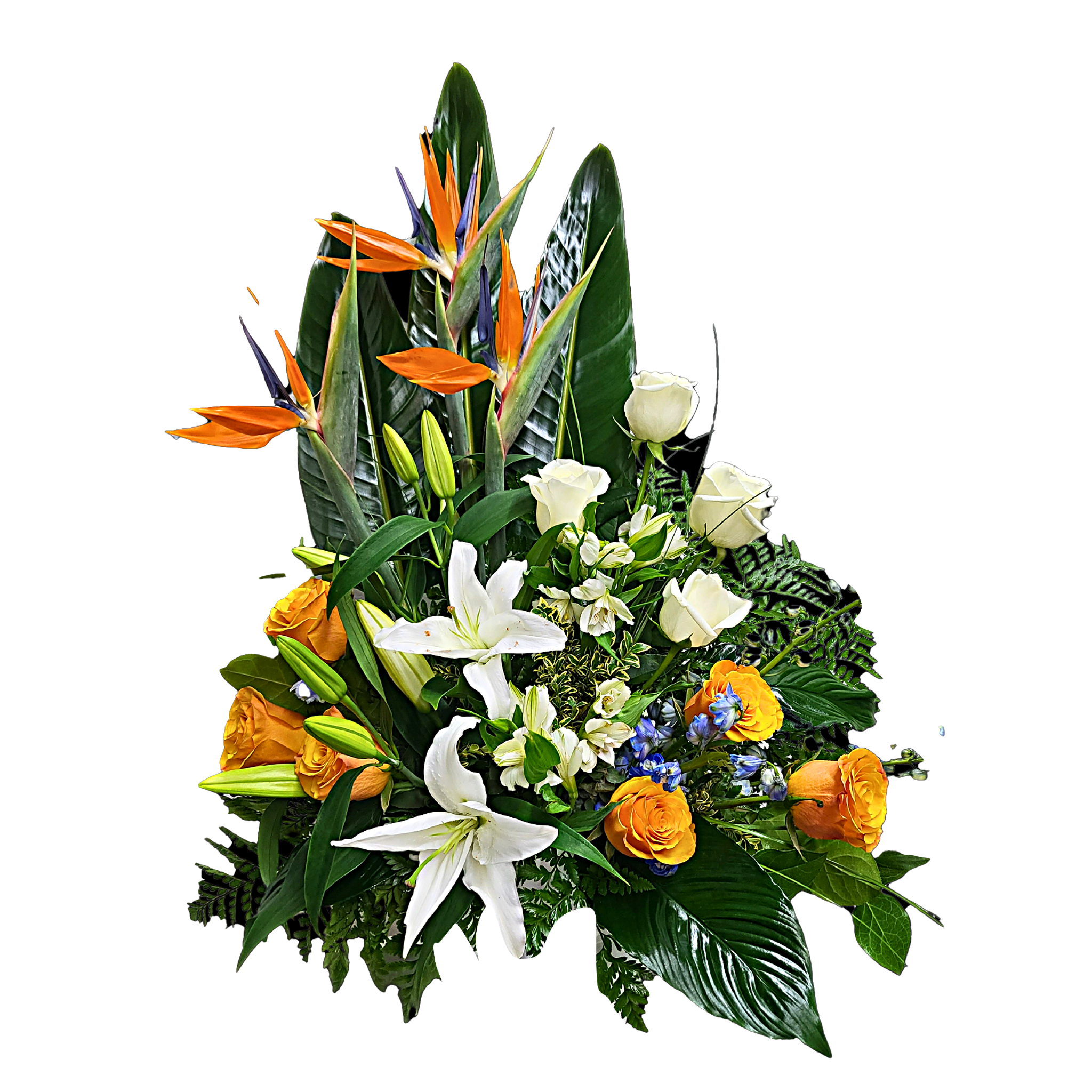 Gerbe Florale en Jaune et Blanc avec une Touche d’Exotisme – Éclat Soleil - Référence 24C12