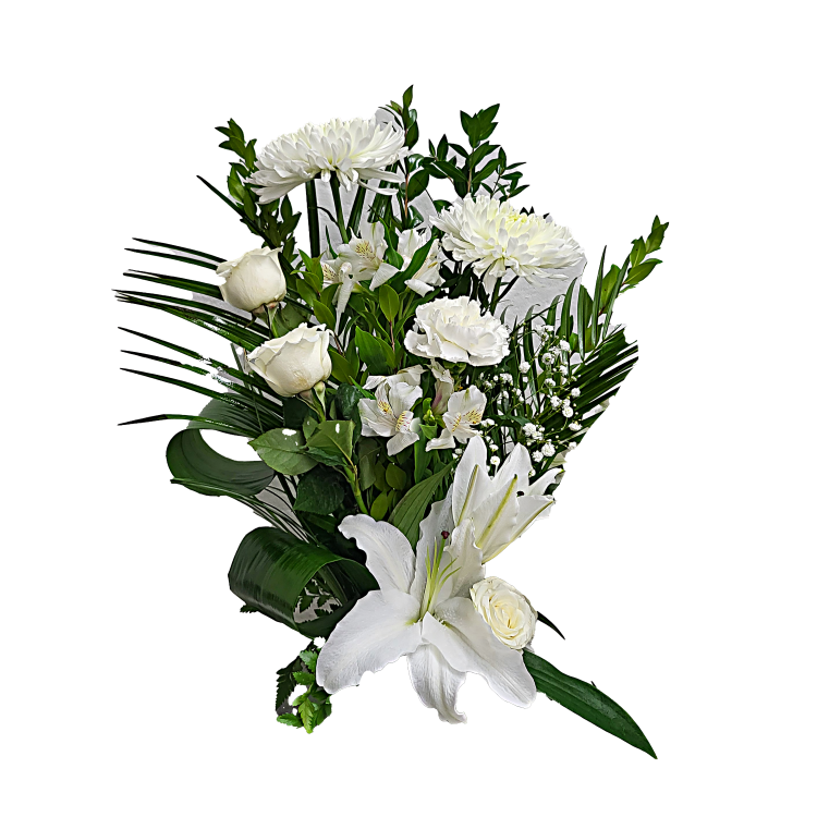 Gerbe Florale en Cube pour un Hommage Tout en Sobriété – Élégance Blanche - Référence 24C403