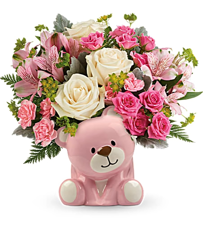Bouquet Ourson d’Amour Rose 2 – Douceur Florale en Céramique Reference: RDF-N109