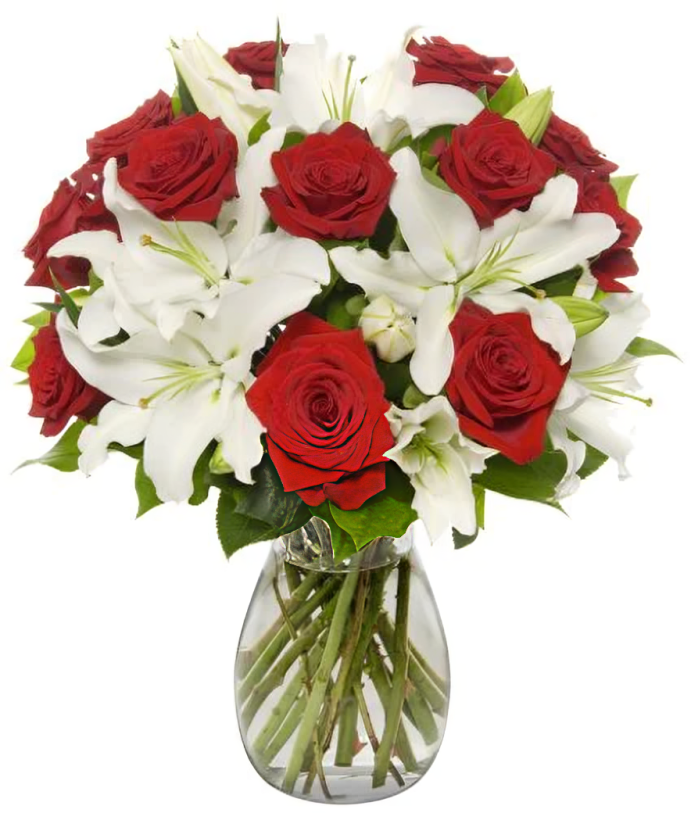 Harmonie Éternelle – Bouquet de Roses Rouges & Lys Blancs Reference: RDF-N114