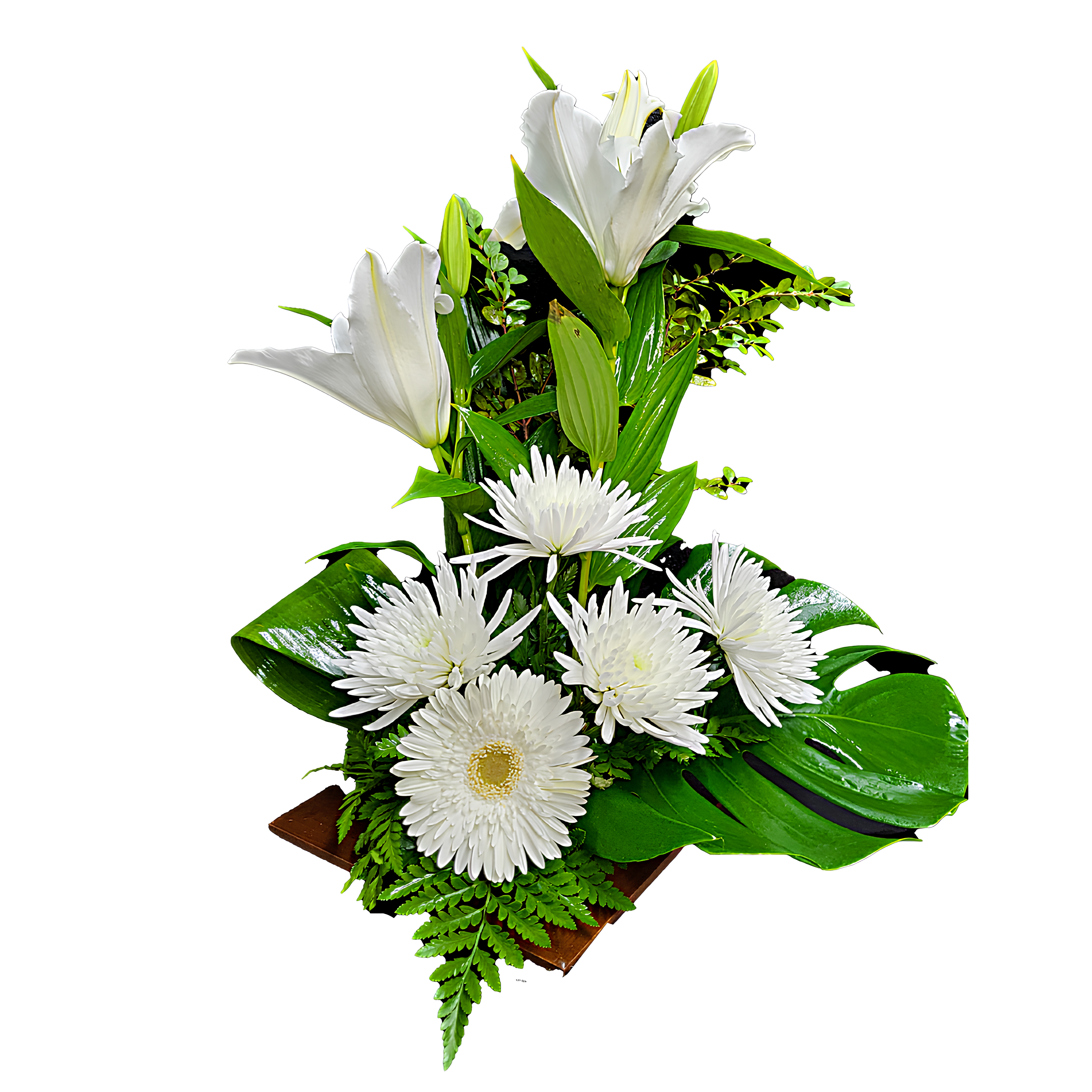 &nbsp; Gerbe Florale – Éclat et Sérénité avec Lys, Chrysanthèmes Fuji et Gerberas - Référence RDF-C620 