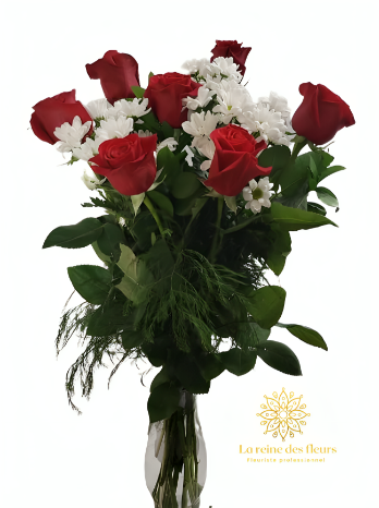 Éternel Éclat – Bouquet Royal de 7 Roses avec Vase Supplémentaires – Référence Petit Bouquet avec Vase