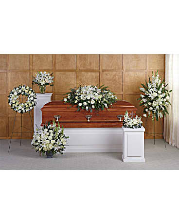 Ensemble 6 bouquets funéraires blancs